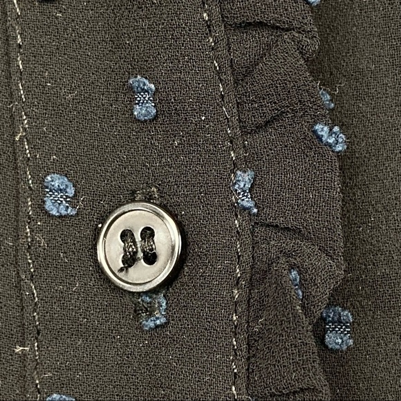 H&M Sheer Clip Dot Button Down High Neck Ruffle Detail Blouse - Picture 7 of 14